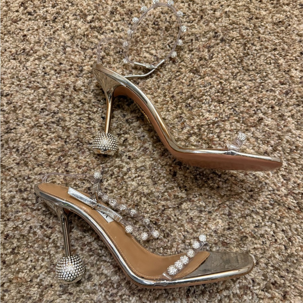 Aquazzura Silver Crystal-Embellished Clear Strap Sandals - Picture 2 of 6